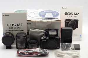 美品 元箱 Canon キャノン EOS M2 ブラック ミラーレスデジタルカメラ EF-M 22mm 18-55mm ダブルレンズキット 他付属品