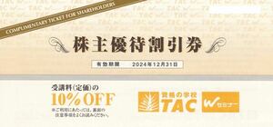 最新【ミニレター　送料無料】☆TAC　株主優待券　1枚☆有効期限2024年12月31日　