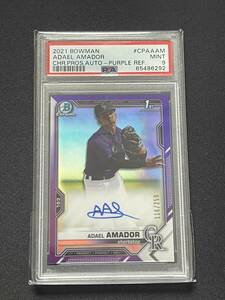 ※PSA9※ Adael Amador（アダエル・アマダー）【MLB 2021 Bowman Chrome】1st Bowman Auto Purple Refractor #/250 | カラーマッチ