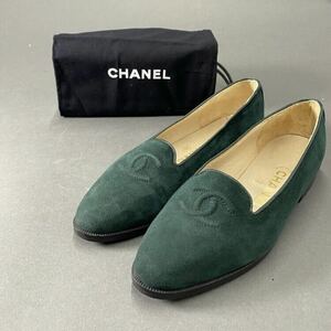 0 2b24 Италия производства CHANEL Chanel Flat туфли-лодочки плоская обувь 34 1/2 зеленый замша здесь Mark женский обувь женский 