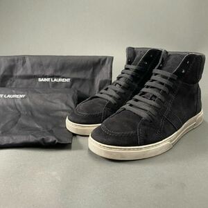 ◯ 7b24 SAINT LAURENT サンローラン イタリア製 Black Suede Joe Mid Top Sneaker ハイカットスニーカー シューズ 530228 41 ブラック