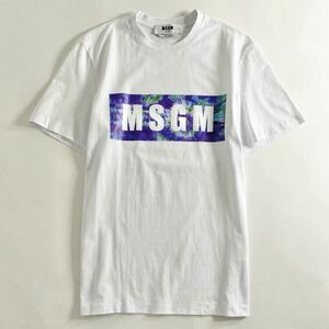 ◯9b26 イタリア製 MSGM エムエスジィエム Tシャツ 半袖カットソー ロゴ プリント XS ホワイト コットン トップス メンズ