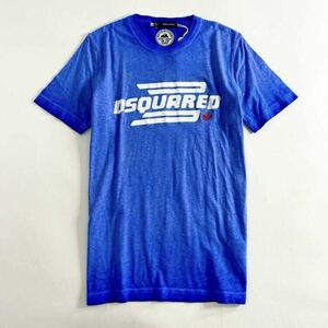 ◯ 51c3 《新品》 DSQUARED2 ディースクエアード ヴィンテージ加工 ロゴプリント Tシャツ XS ブルー カットソー TEE イタリア製