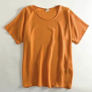 25c6 タグ付 HERMES エルメス シルク100％ フランス製 TEE SHIRT Tシャツ 半袖 ブラウス エルメス 44 オレンジ MADE IN FRANCE