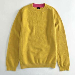 25c6 PS Paul Smithpi-es Paul Smith с высоким воротником вязаный свитер тянуть over tops общий рисунок XL желтый шерсть 