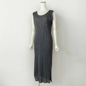 53c15 PLEATS PLEASE pleat pulley z slit entering pleat One-piece dress 1 gray no sleeve ISSEY MIYAKE Issey Miyake 