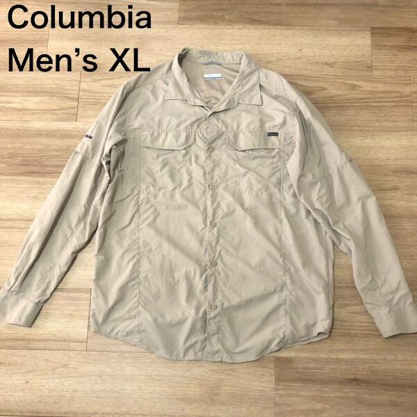 【送料無料】Columbia 長袖シャツ ベージュ　メンズXLサイズ　コロンビアアウトドア登山