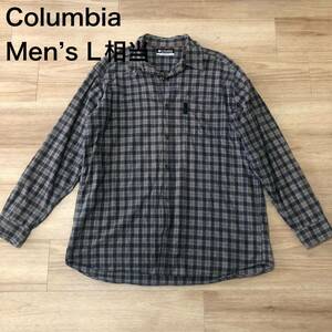 [ free shipping ]Columbia long sleeve shirt gray check pattern men's L size corresponding Colombia outdoor mountain climbing 