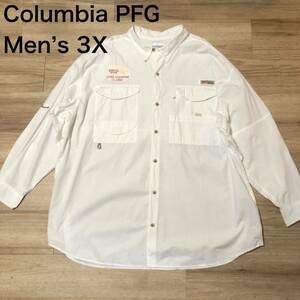 【送料無料】Columbia PFG長袖シャツ白　メンズ3Xサイズ　コロンビアアウトドア登山大きいビッグサイズ