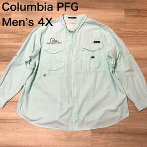 【送料無料】Columbia PFG長袖シャツ パステルカラーチェック柄緑白　メンズ4Xサイズ　コロンビアアウトドア登山フィッシングシャツ大きい