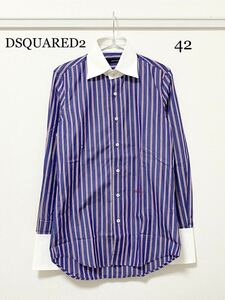 DSQUARED2 ディースクエアード 長袖シャツ 42サイズ ストライプ柄 希少 イタリア製 刺繍