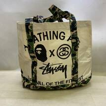 ▲ A BATHING APE stussy エイプ ストゥーシー コラボ トートバッグ 迷彩 ベージュ 鞄 USED ▲ G14068_画像2