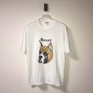 90s Vintage Dog Tee Boxer Hanes USA Fabric ヴィンテージ シングルステッチ コピーライト Tシャツ 犬猫 ウィリアムウェグマン あいみょん