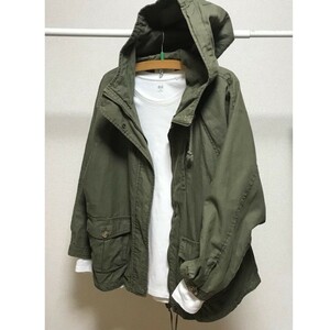  anonymity delivery * with a hood cropped pants jacket * Zip up short height blouson 7 minute sleeve liner attaching khaki M~L size large size * short jacket 