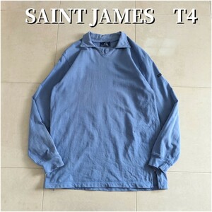 希少　SAINT JAMES　セントジェームス　襟付き　バスクシャツ　ネイビー　T4