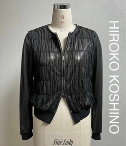 HIROKO KOSHINO/ヒロココシノチュール ジップジャケット ブラック シルバー 38 日本製ノーカラーブルゾン