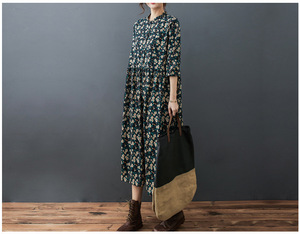  stretch. exist kind feel of. small floral print dress * new goods * large size * spring appear neat long height dress navy blue color 