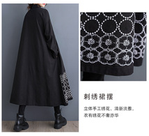 裾の刺繍がとってもおしゃれなロング丈ワンピ★新品★大きいサイズ★羽織りもOK定番黒のシャツワンピ_画像3