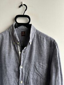 【美品】TAKEO KIKUCHI リネンシャツ メンズ サイズ2 ネイビー 紺 ボタンダウン 麻100% 日本製 タケオ キクチ