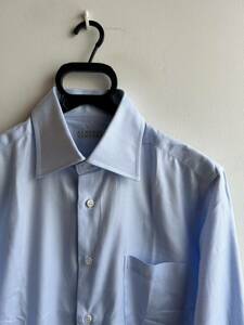 【美品】BURNEYS NEWYORK ドレスシャツ メンズ 40-87 ブルー 無地 日本製 バーニーズ ニューヨーク