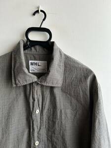 [ прекрасный товар ]MARGARET HOWELL рубашка мужской M проверка белый × чёрный хлопок 100% сделано в Японии Margaret Howell 