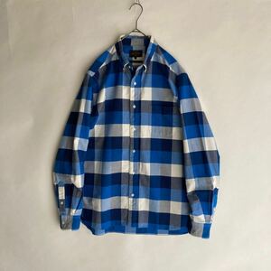 【美品】BEAMS PLUS 日本製 ビームスプラス ブロックチェック ボタンダウン シャツ アメカジ ゆったりめ コットン ブルー系 size L