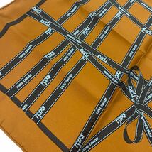 1円 新品未使用品 エルメス カレ45 ガブロッシュ プチカレ シルク スカーフ HERMES ボルデュックリボン オレンジ_画像6