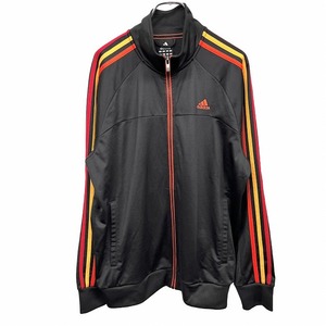 アディダス adidas トラックジャケット ラグラン 長袖 ジップアップ ハイネック ポリ100% O XL ブラック 黒×オレンジ×赤×黄 レディース