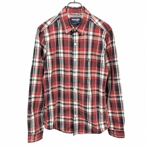 ラングラー Wrangler シャツ チェック 胸ポケットにロゴ 長袖 レギュラーカラー ロングスリーブ 綿100% S レッド 赤×紺×白 メンズ