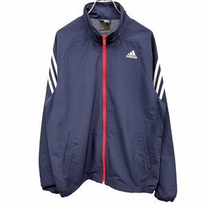 アディダス adidas 薄手 ジャケット 背中と脇がメッシュ生地 ラグラン 長袖 ロゴプリント ハイネック ポリ100% L ブルー 青×赤×白 メンズ