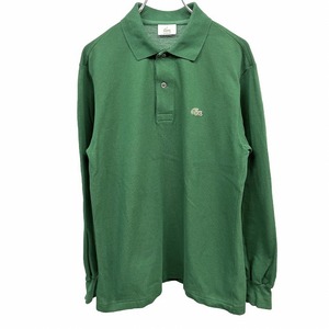 ラコステ LACOSTE ポロシャツ 鹿の子 長袖 ワニの刺繍 カットソー 2つボタン 日本製 プルオーバー 綿100% コットン 3 グリーン 緑 メンズ