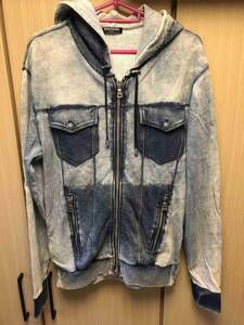 正規 18AW BALMAIN バルマン デニム地 ジップアップ パーカー S S8H6243J002