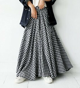 *:.* L *:.春の美品 女性らしく美しく ギンガムチェックロングフレアマキシ丈スカート