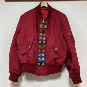 く1312 Karl Helumt カールヘルム 90's ビンテージ MA-1 フライトジャケット F ワイン 昭和 レトロ 1st 中綿入り