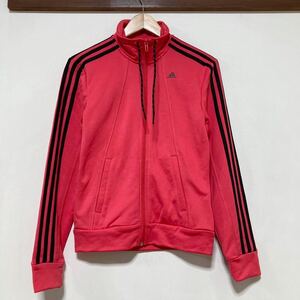 す1330 adidas アディダス トラックジャケット トラックトップ ジャージ L レディース ロゴプリント ピンク系 CLIMALITE クライマライト