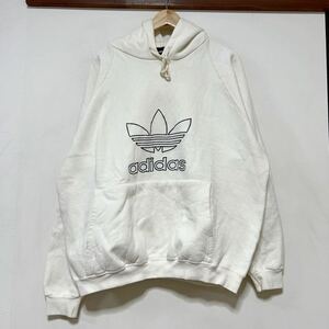 せ1400 USA製 adidas アディダス 80's ビンテージプルオーバー スウェットパーカー HOODIE フーディ L ロゴ刺繍 ビッグロゴ オフホワイト