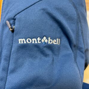 せ1377 mont-bell モンベル 1106542 ソフトシェルジャケット トレールアクションパーカー M 裏起毛 ロゴ刺繍 ネイビー の画像3