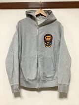 く1365 A BATHING APE エイプ フルジップアップパーカー M グレー スウェット 裏パイル BABY MILO ストリート_画像1