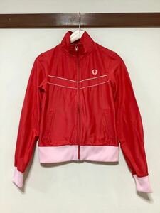 そ1354 ポルトガル製 FRED PERRY フレッドペリー トラックジャケット ジャージ UK10 レディース レッド系 90's ビンテージ ヒットユニオン