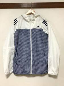 そ 1349 adidas アディダス ウインドブレーカー ウインドジャケット OT レディース ホワイト/ネイビー 花柄 フーデット ロゴ刺繍 CLIMALITE