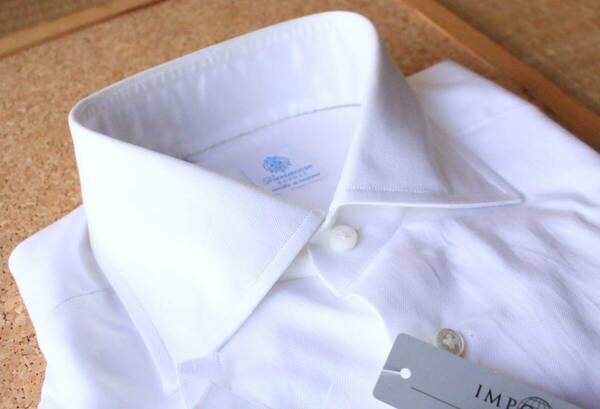 未使用 ナポリ Vanacore ヴァナコーレ ドレスシャツ 37サイズ 9カ所ハンド ホワイト ヘリンボーン コットン100%