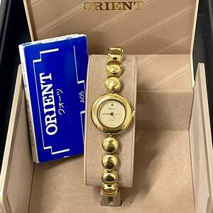 #6851　稼動品　ORIENT　オリエント　腕時計　クオーツ　金色　GOLD　取扱説明書　箱　レディース