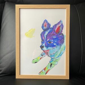 絵画　原画　現代アート　キャンバス　アクリル画　A4サイズ チワワ　犬　カラフル