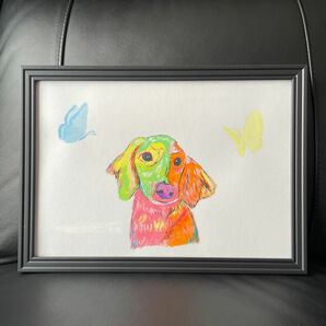 絵画　原画　現代アート　アクリル画　ダックスフンド　カラフル　犬　