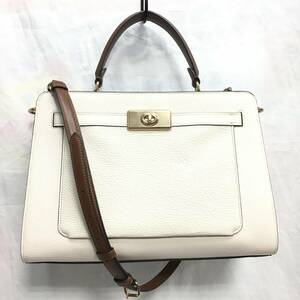 【美品】COACH コーチ C8210 ハンドバッグ 2WAY ショルダーバッグ レザー ホワイト×ブラウン系