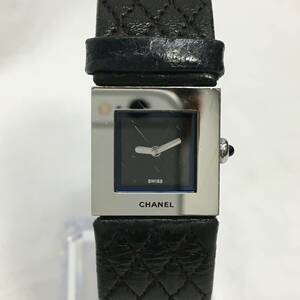 【動作品】CHANEL シャネル マトラッセ シルバー ブラック文字盤 スクエア レディース 腕時計 クォーツ