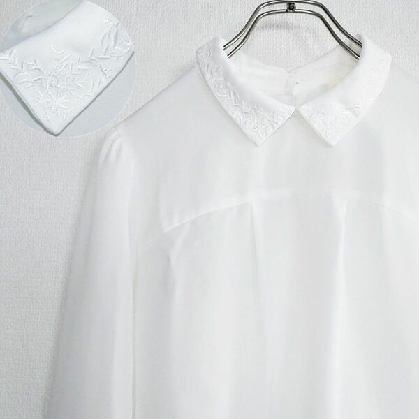 【Te chichi　テチチ】レディース　ブラウス　白　ホワイト　刺繍襟　長袖　清楚　Mサイズ　