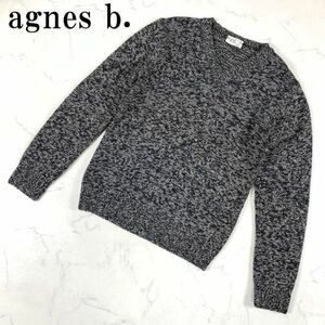 LA419 アニエスベー ウールニットプルオーバー 紺ネイビー×グレー agnes b. HOMME 長袖 マルチカラー バイカラー ウール100％ Vネック 1