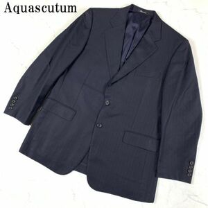 LA504 アクアスキュータム テーラードジャケット 濃紺ダークネイビーAquascutum ウール100％ サイズ98AB6 半裏仕立て ネーム刺入り