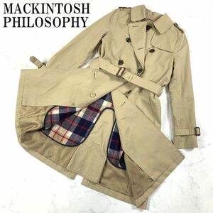 LA540 マッキントッシュフィロソフィー トレンチコート ベージュカーキ MACKINTOSH PHILOSOPHY 裏地チェック柄 裏地取り外し可能 36